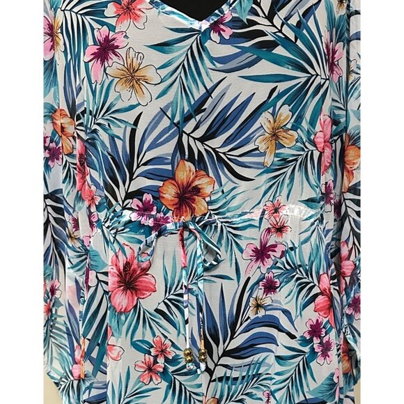 Time & Tru Women's Swimsuit Cover Tropical Print 100% Polyester Size XL (16-18) - Picture 7 of 10